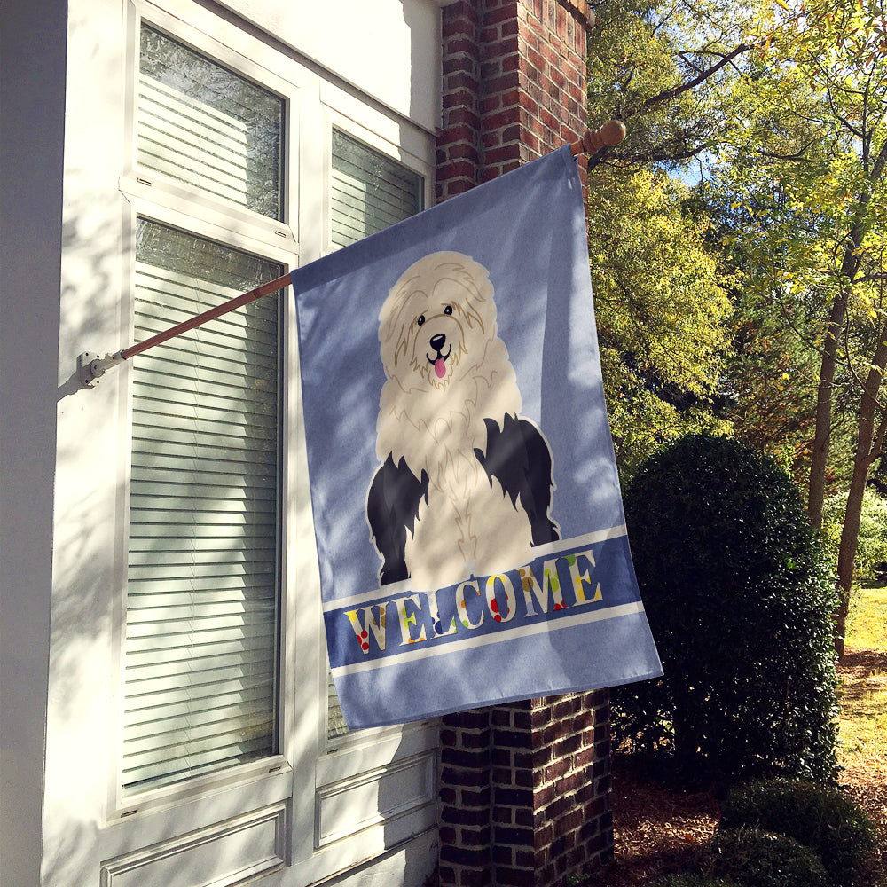 Old English Sheepdog Welcome House Flag 28x40 Porch Sleeve Pole Decorative Outside Yard Banner Artwork Wall Hanging, Polyester