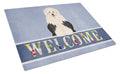 Old English Sheepdog Welcome Cutting Board Tempered Glass Kitchen Cutting Surface, Heat Resistant Chopping, Non-Slip Feet, Food Prep & Serving