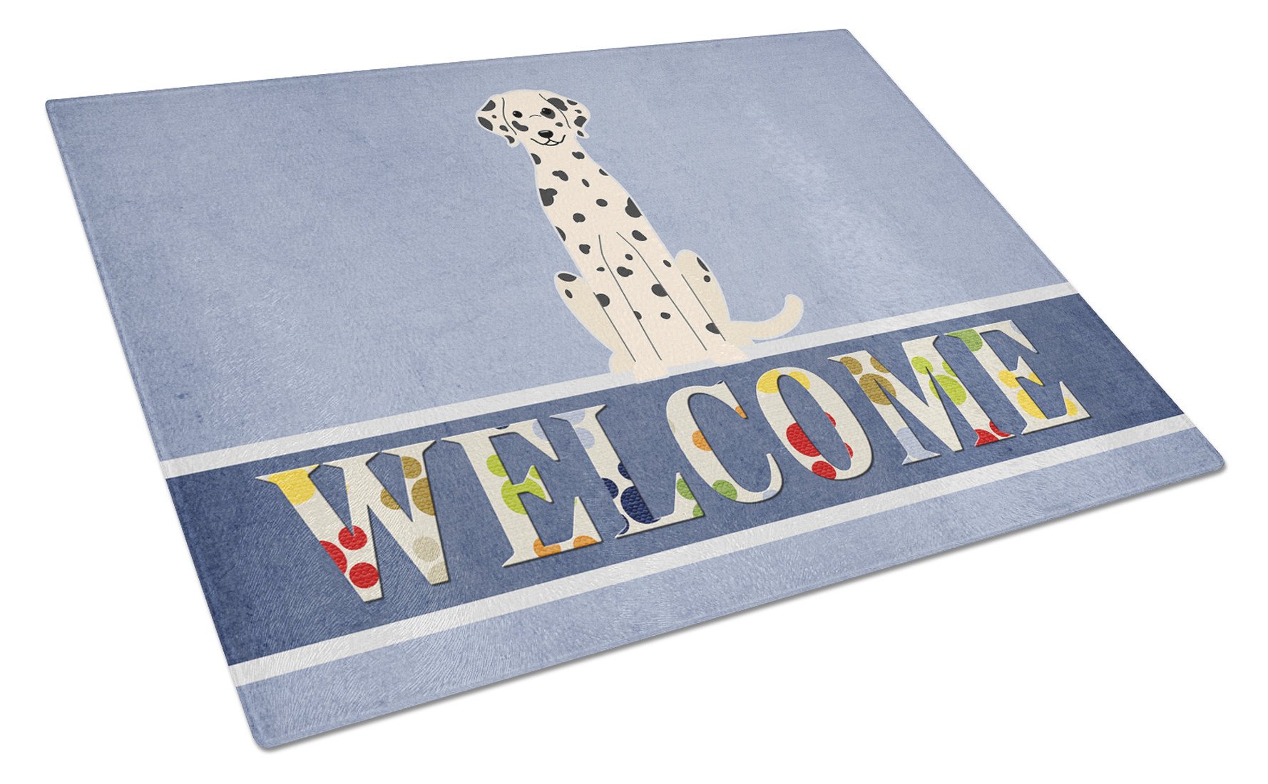 Dalmatian Welcome Cutting Board Tempered Glass Kitchen Cutting Surface, Heat Resistant Chopping, Non-Slip Feet, Food Prep & Serving