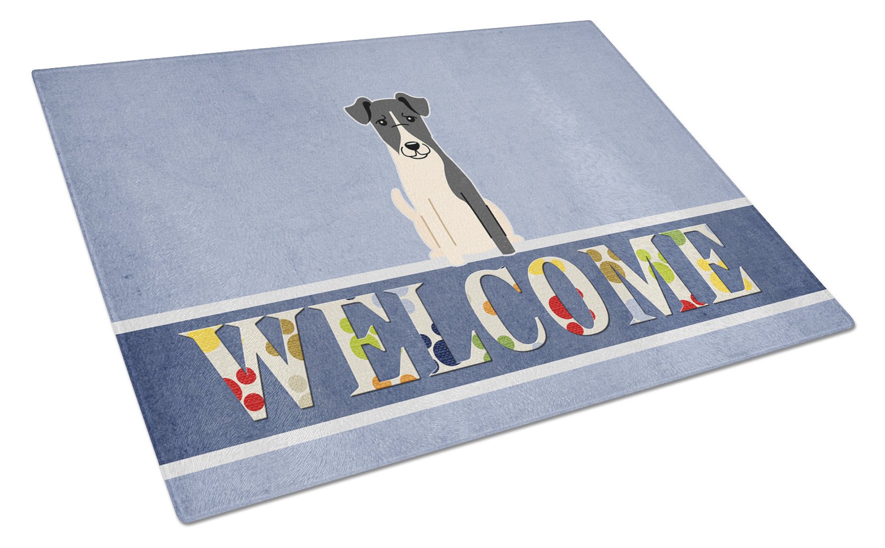 Smooth Fox Terrier Welcome Cutting Board Tempered Glass Kitchen Cutting Surface, Heat Resistant Chopping, Non-Slip Feet, Food Prep & Serving