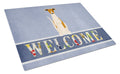 Whippet Welcome Cutting Board Tempered Glass Kitchen Cutting Surface, Heat Resistant Chopping, Non-Slip Feet, Food Prep & Serving