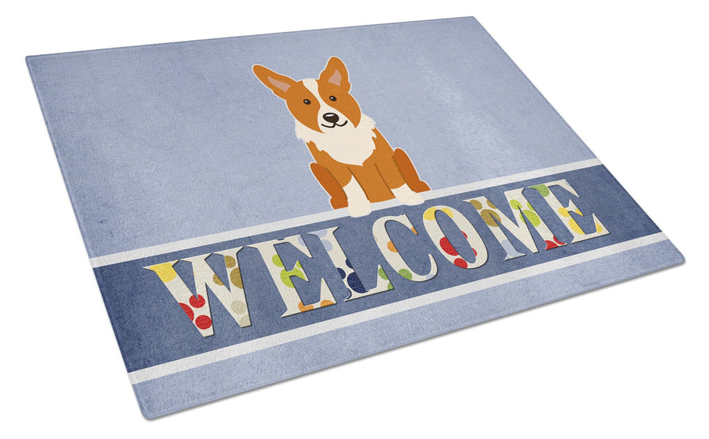 Corgi Welcome Cutting Board Tempered Glass Kitchen Cutting Surface, Heat Resistant Chopping, Non-Slip Feet, Food Prep & Serving