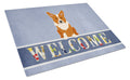 Corgi Welcome Cutting Board Tempered Glass Kitchen Cutting Surface, Heat Resistant Chopping, Non-Slip Feet, Food Prep & Serving