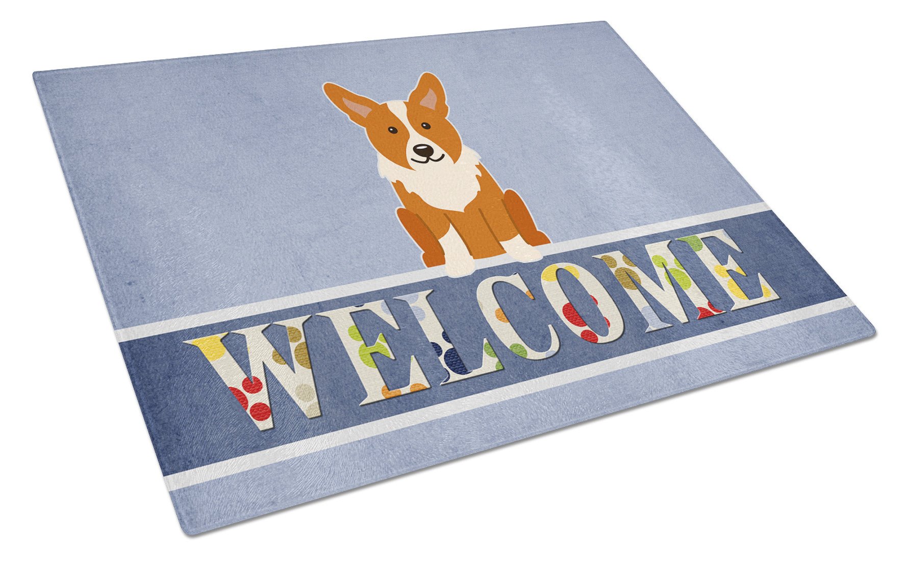 Corgi Welcome Cutting Board Tempered Glass Kitchen Cutting Surface, Heat Resistant Chopping, Non-Slip Feet, Food Prep & Serving