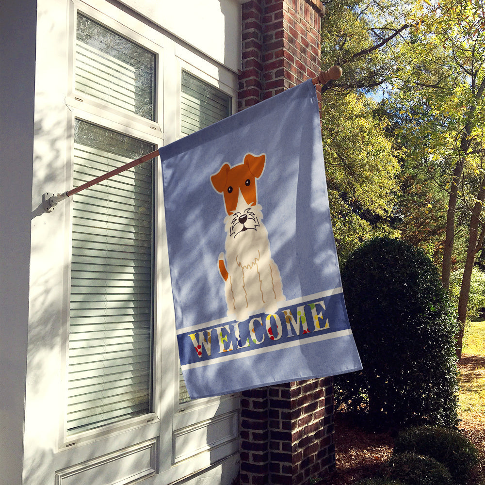 Wire Fox Terrier Welcome House Flag 28x40 Porch Sleeve Pole Decorative Outside Yard Banner Artwork Wall Hanging, Polyester
