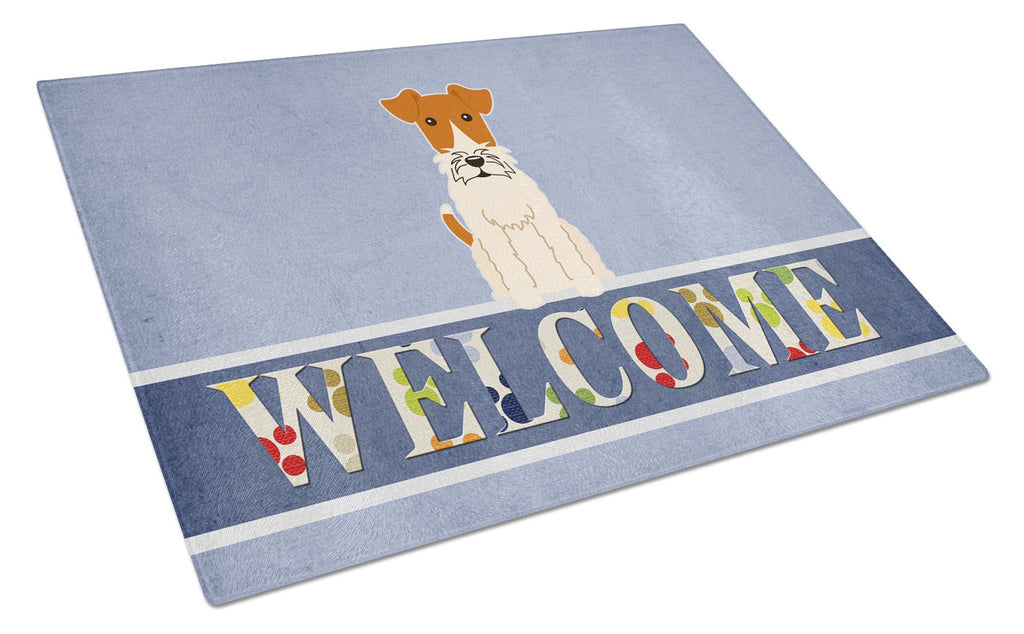 Wire Fox Terrier Welcome Cutting Board Tempered Glass Kitchen Cutting Surface, Heat Resistant Chopping, Non-Slip Feet, Food Prep & Serving