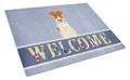 Wire Fox Terrier Welcome Cutting Board Tempered Glass Kitchen Cutting Surface, Heat Resistant Chopping, Non-Slip Feet, Food Prep & Serving