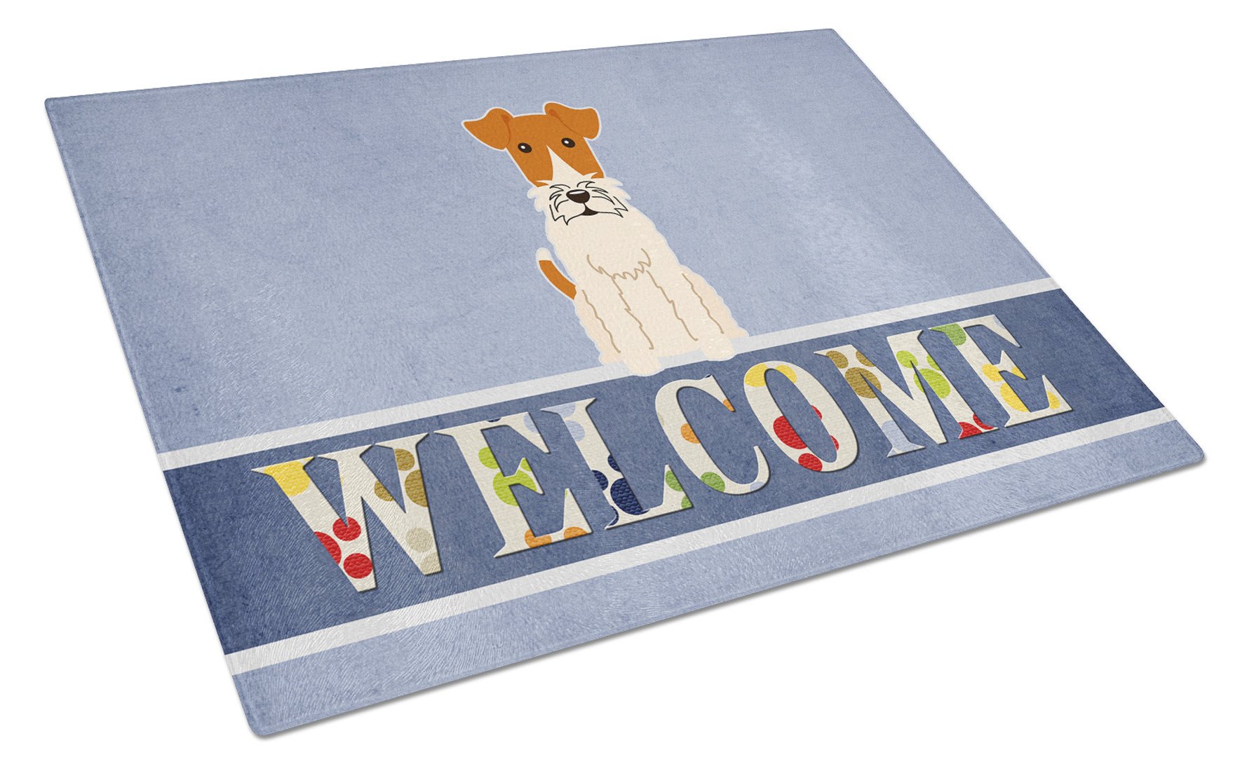 Wire Fox Terrier Welcome Cutting Board Tempered Glass Kitchen Cutting Surface, Heat Resistant Chopping, Non-Slip Feet, Food Prep & Serving