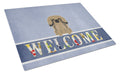 Pekingese Tan Welcome Cutting Board Tempered Glass Kitchen Cutting Surface, Heat Resistant Chopping, Non-Slip Feet, Food Prep & Serving