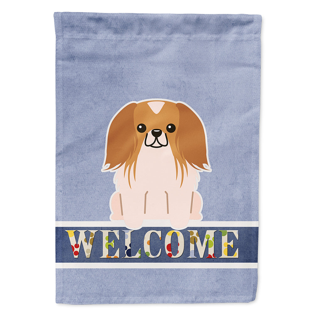 Pekingese Red White Welcome House Flag 28x40 Porch Sleeve Pole Decorative Outside Yard Banner Artwork Wall Hanging, Polyester