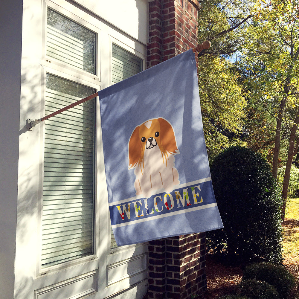 Pekingese Red White Welcome House Flag 28x40 Porch Sleeve Pole Decorative Outside Yard Banner Artwork Wall Hanging, Polyester