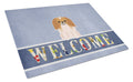 Pekingese Red White Welcome Cutting Board Tempered Glass Kitchen Cutting Surface, Heat Resistant Chopping, Non-Slip Feet, Food Prep & Serving