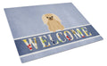 Pekingese Fawn Sable Welcome Cutting Board Tempered Glass Kitchen Cutting Surface, Heat Resistant Chopping, Non-Slip Feet, Food Prep & Serving