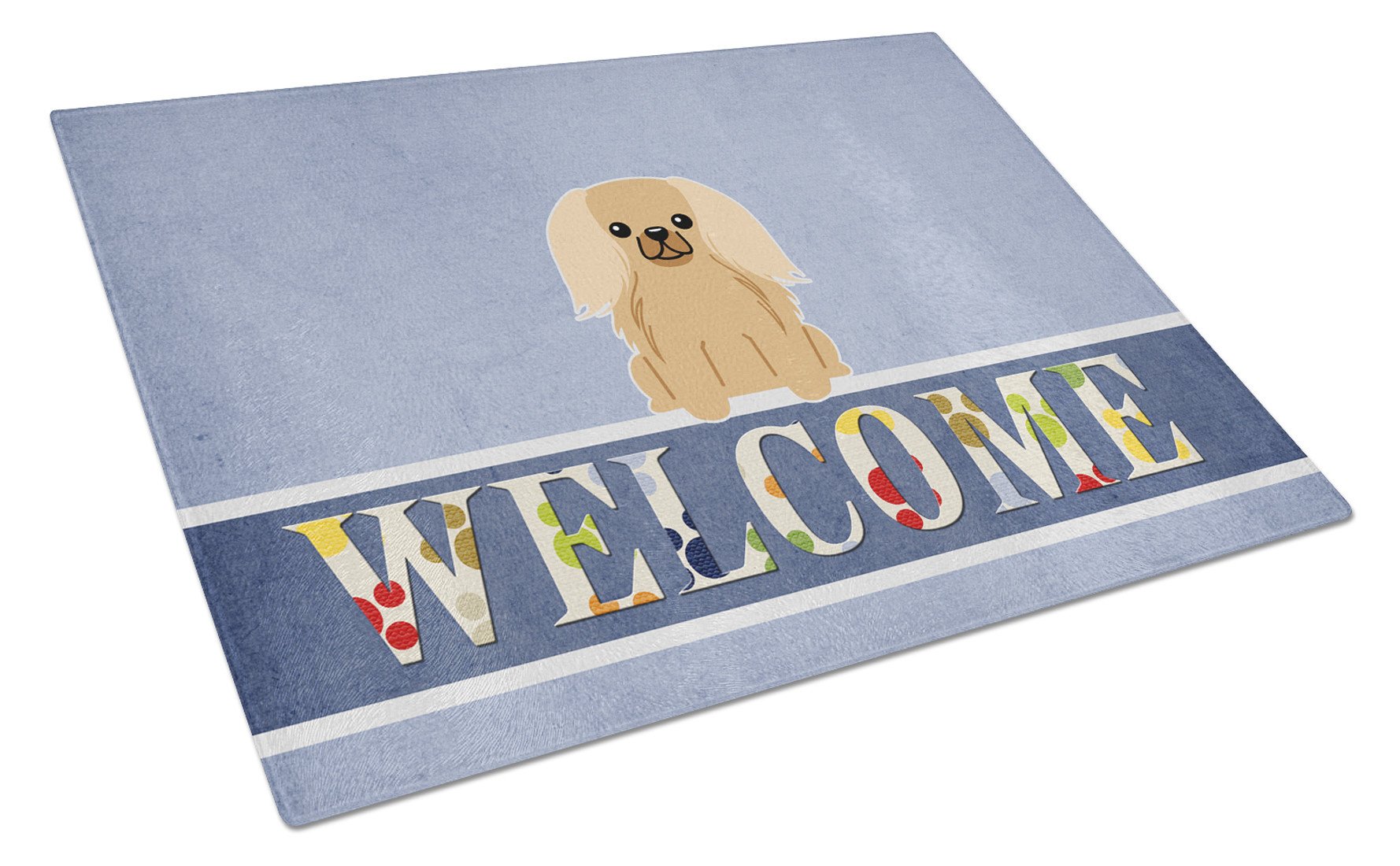Pekingese Fawn Sable Welcome Cutting Board Tempered Glass Kitchen Cutting Surface, Heat Resistant Chopping, Non-Slip Feet, Food Prep & Serving
