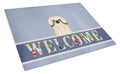 Pekingese Cream Welcome Cutting Board Tempered Glass Kitchen Cutting Surface, Heat Resistant Chopping, Non-Slip Feet, Food Prep & Serving