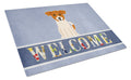 Jack Russell Terrier Welcome Cutting Board Tempered Glass Kitchen Cutting Surface, Heat Resistant Chopping, Non-Slip Feet, Food Prep & Serving