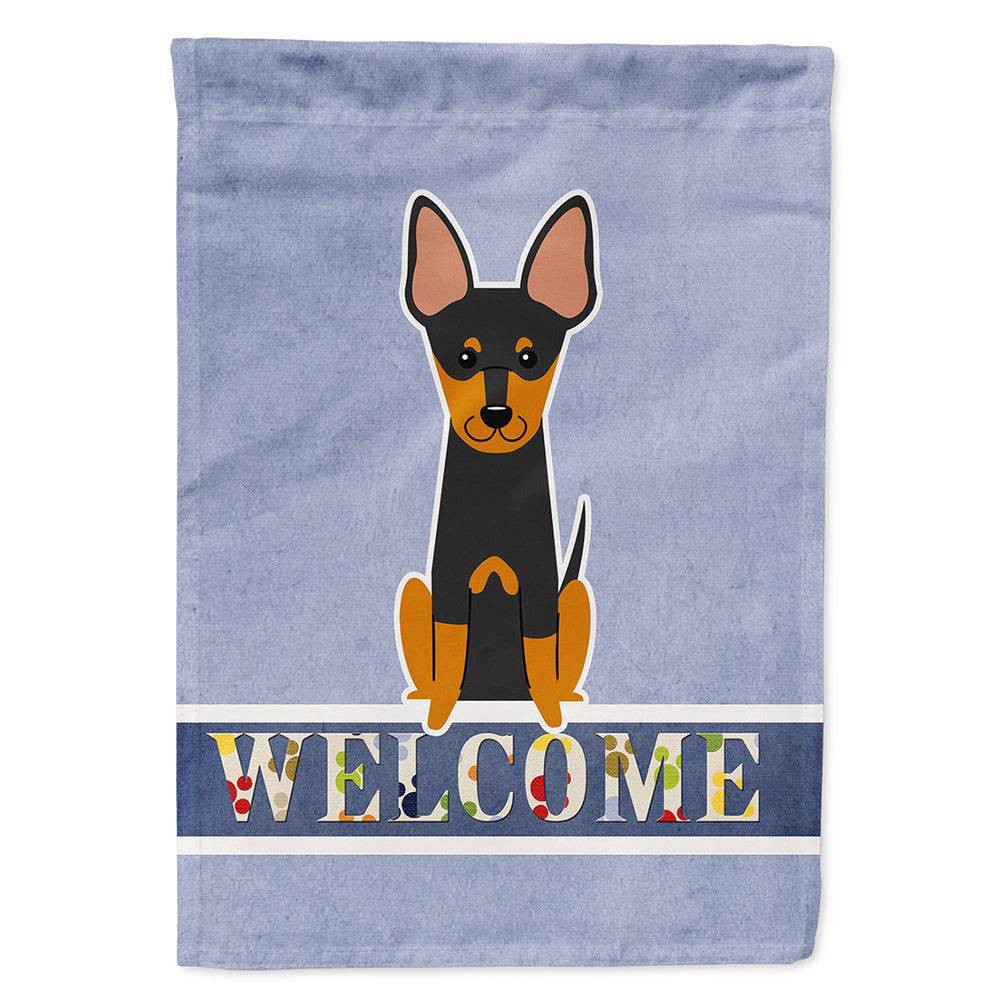 English Toy Terrier Welcome House Flag 28x40 Porch Sleeve Pole Decorative Outside Yard Banner Artwork Wall Hanging, Polyester