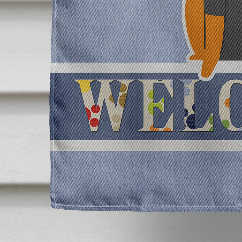 English Toy Terrier Welcome House Flag 28x40 Porch Sleeve Pole Decorative Outside Yard Banner Artwork Wall Hanging, Polyester