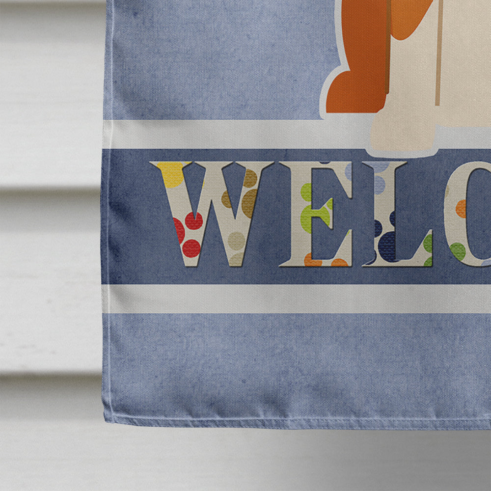 English Foxhound Welcome House Flag 28x40 Porch Sleeve Pole Decorative Outside Yard Banner Artwork Wall Hanging, Polyester