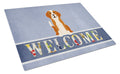 English Foxhound Welcome Cutting Board Tempered Glass Kitchen Cutting Surface, Heat Resistant Chopping, Non-Slip Feet, Food Prep & Serving