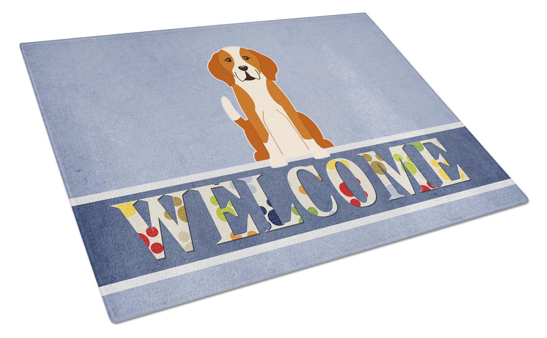 English Foxhound Welcome Cutting Board Tempered Glass Kitchen Cutting Surface, Heat Resistant Chopping, Non-Slip Feet, Food Prep & Serving