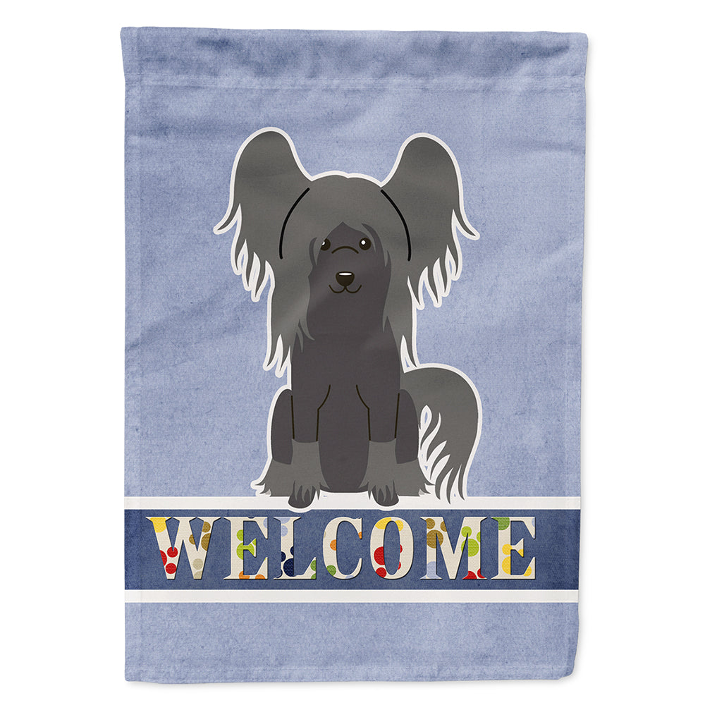 Chinese Crested Black Welcome House Flag 28x40 Porch Sleeve Pole Decorative Outside Yard Banner Artwork Wall Hanging, Polyester