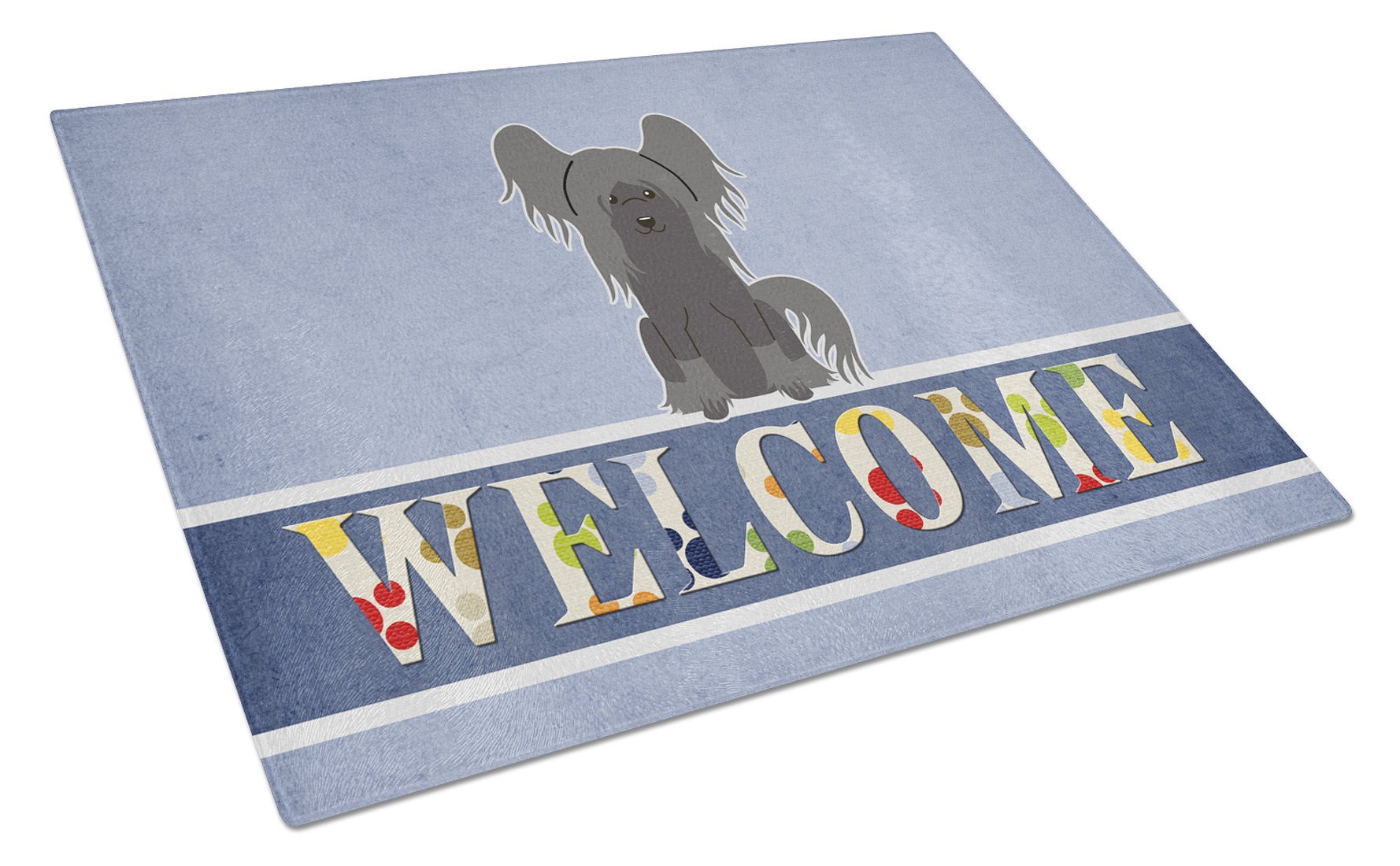 Chinese Crested Black Welcome Cutting Board Tempered Glass Kitchen Cutting Surface, Heat Resistant Chopping, Non-Slip Feet, Food Prep & Serving