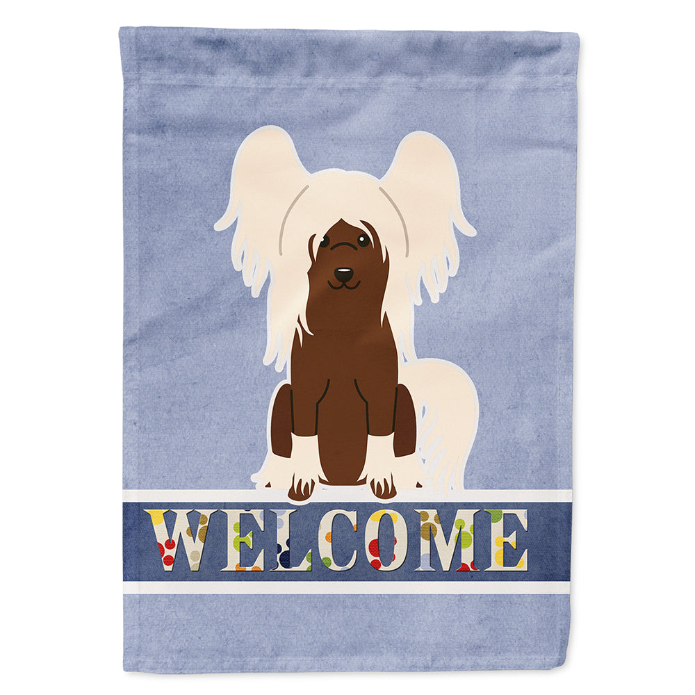 Chinese Crested Cream Welcome House Flag 28x40 Porch Sleeve Pole Decorative Outside Yard Banner Artwork Wall Hanging, Polyester
