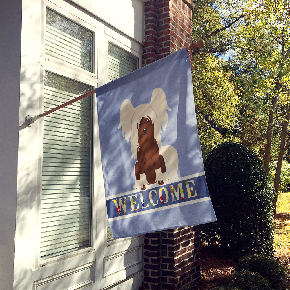 Chinese Crested Cream Welcome House Flag 28x40 Porch Sleeve Pole Decorative Outside Yard Banner Artwork Wall Hanging, Polyester