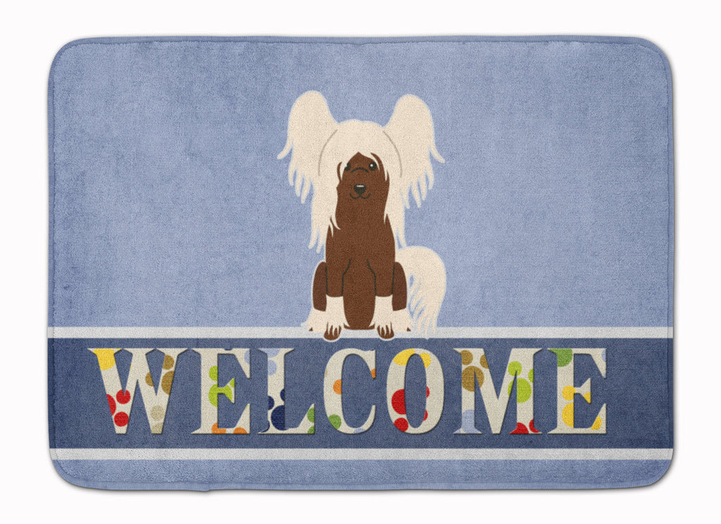 Chinese Crested Cream Welcome Memory Foam Kitchen Mat Machine Washable Anti-Fatigue Cushion Comfort Bath or Kitchen Rug