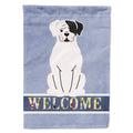 White Boxer Cooper Welcome House Flag 28x40 Porch Sleeve Pole Decorative Outside Yard Banner Artwork Wall Hanging, Polyester
