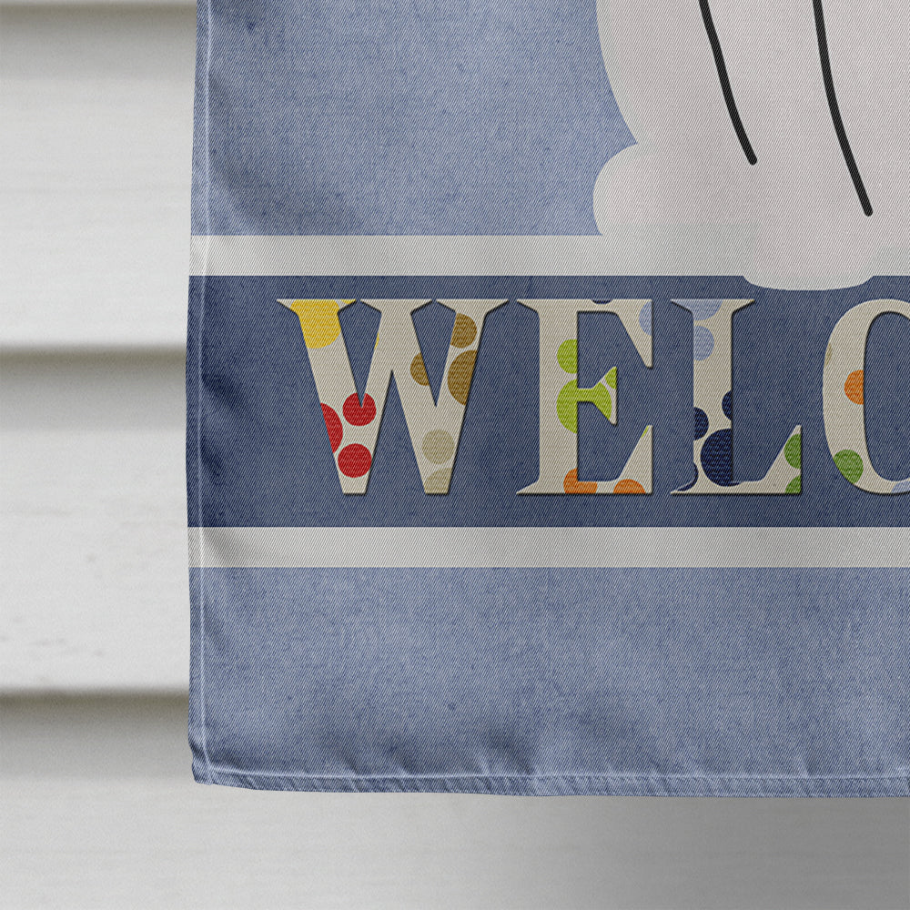 White Boxer Cooper Welcome House Flag 28x40 Porch Sleeve Pole Decorative Outside Yard Banner Artwork Wall Hanging, Polyester