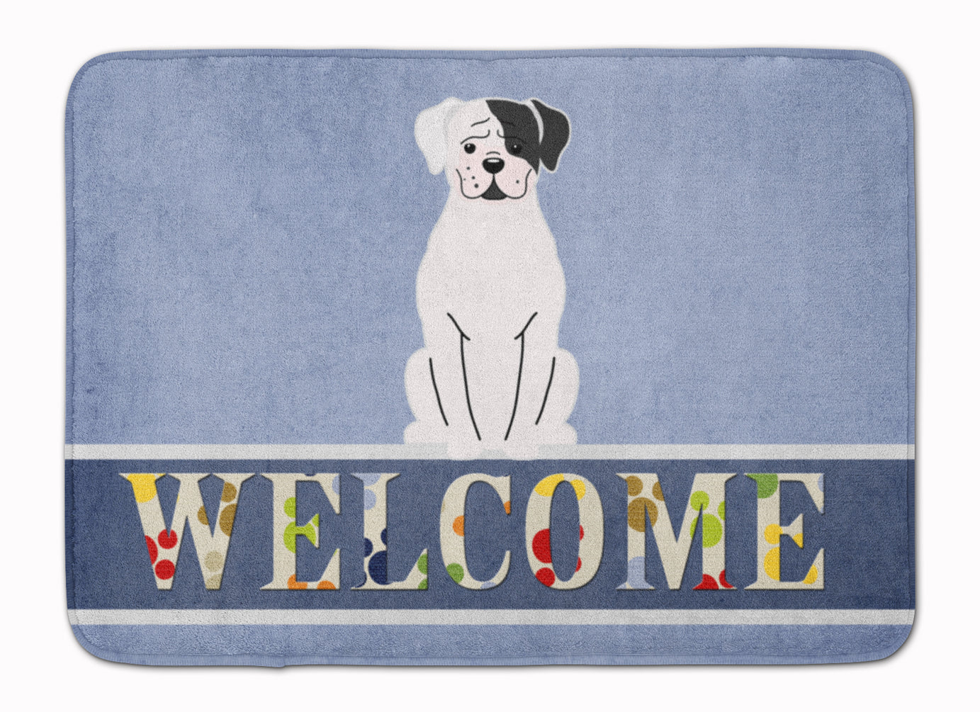 White Boxer Cooper Welcome Memory Foam Kitchen Mat Machine Washable Anti-Fatigue Cushion Comfort Bath or Kitchen Rug