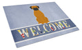 Fawn Boxer Welcome Cutting Board Tempered Glass Kitchen Cutting Surface, Heat Resistant Chopping, Non-Slip Feet, Food Prep & Serving