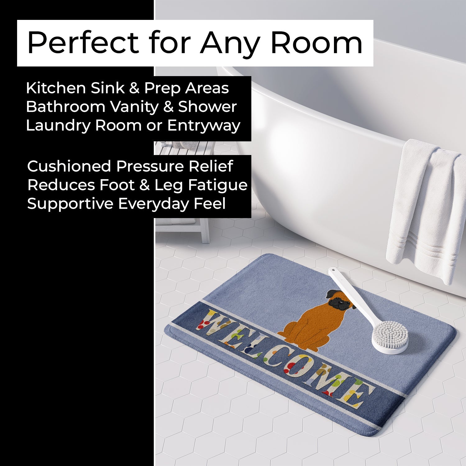 Fawn Boxer Welcome Memory Foam Kitchen Mat Machine Washable Anti-Fatigue Cushion Comfort Bath or Kitchen Rug