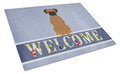 Brindle Boxer Welcome Cutting Board Tempered Glass Kitchen Cutting Surface, Heat Resistant Chopping, Non-Slip Feet, Food Prep & Serving