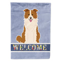 Border Collie Red White Welcome House Flag 28x40 Porch Sleeve Pole Decorative Outside Yard Banner Artwork Wall Hanging, Polyester