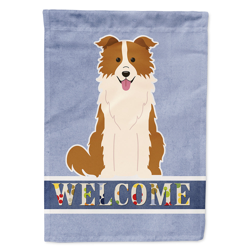 Border Collie Red White Welcome House Flag 28x40 Porch Sleeve Pole Decorative Outside Yard Banner Artwork Wall Hanging, Polyester