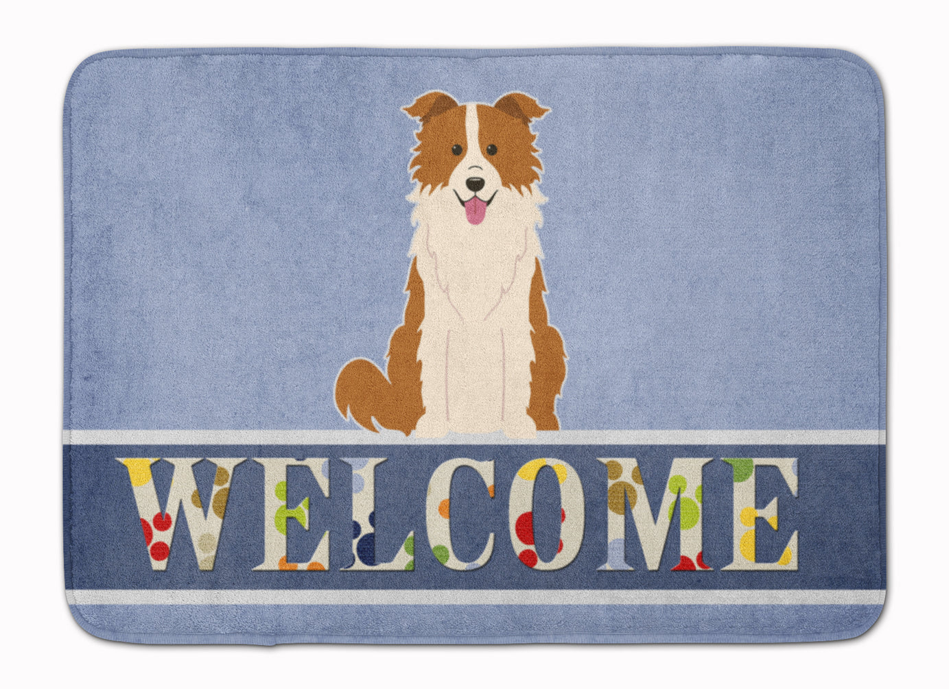 Border Collie Red White Welcome Memory Foam Kitchen Mat Machine Washable Anti-Fatigue Cushion Comfort Bath or Kitchen Rug