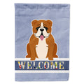 English Bulldog Red White Welcome House Flag 28x40 Porch Sleeve Pole Decorative Outside Yard Banner Artwork Wall Hanging, Polyester