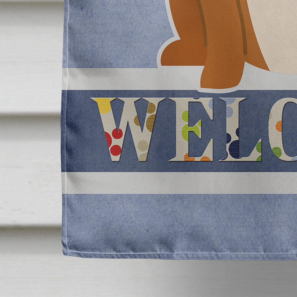 English Bulldog Red White Welcome House Flag 28x40 Porch Sleeve Pole Decorative Outside Yard Banner Artwork Wall Hanging, Polyester