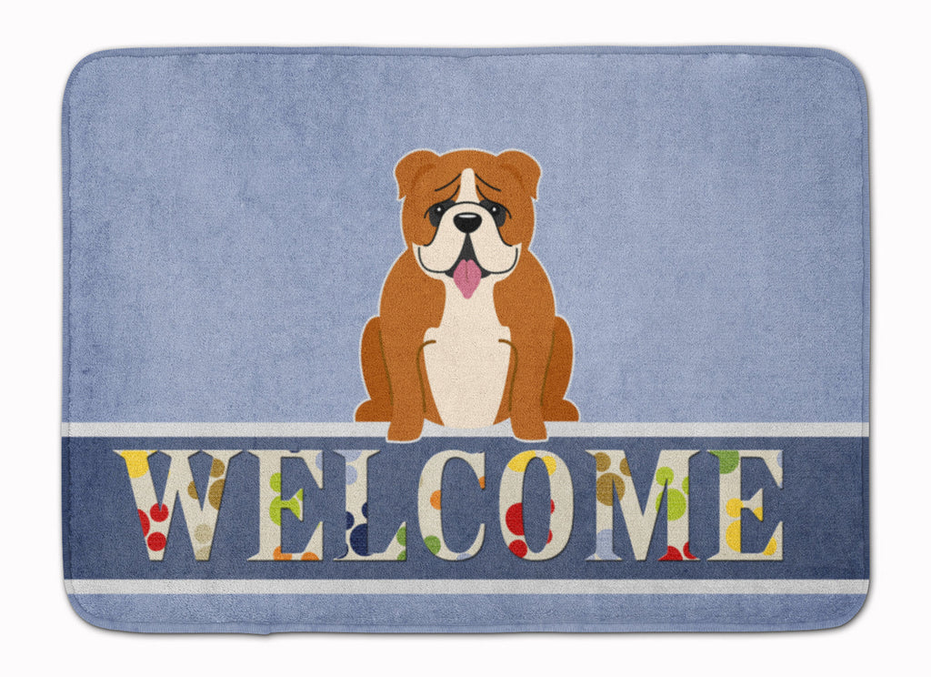 English Bulldog Red White Welcome Memory Foam Kitchen Mat Machine Washable Anti-Fatigue Cushion Comfort Bath or Kitchen Rug