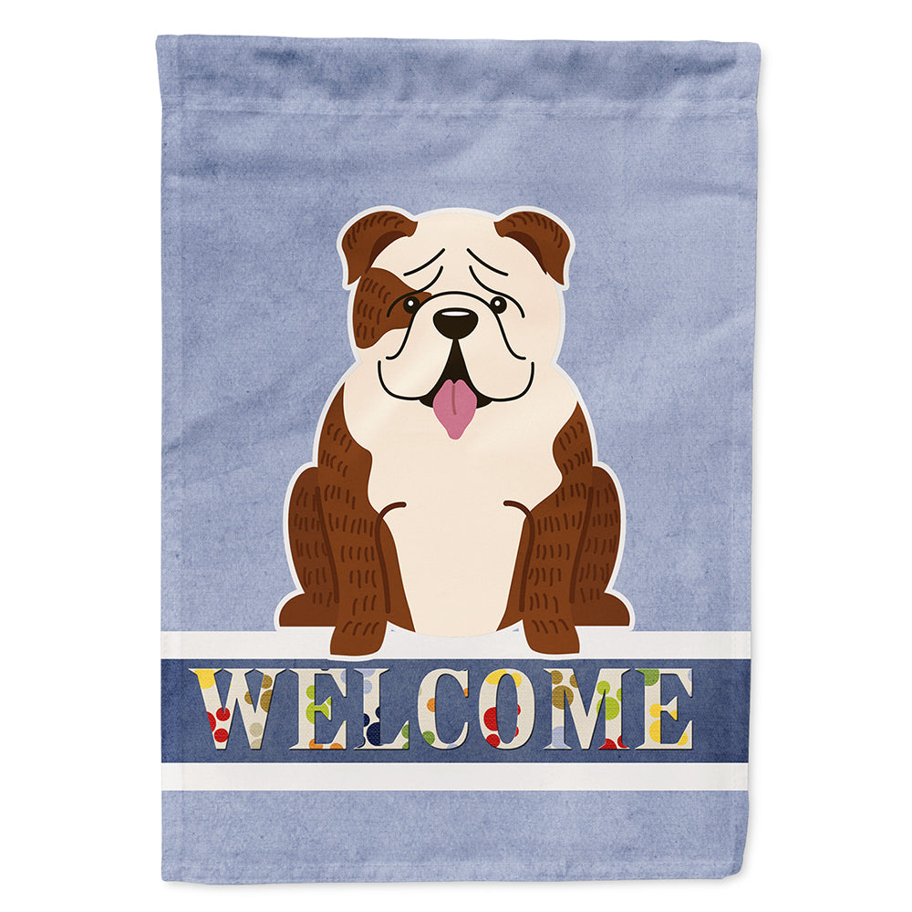 English Bulldog Brindle White Welcome House Flag 28x40 Porch Sleeve Pole Decorative Outside Yard Banner Artwork Wall Hanging, Polyester