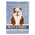 English Bulldog Brindle White Welcome House Flag 28x40 Porch Sleeve Pole Decorative Outside Yard Banner Artwork Wall Hanging, Polyester