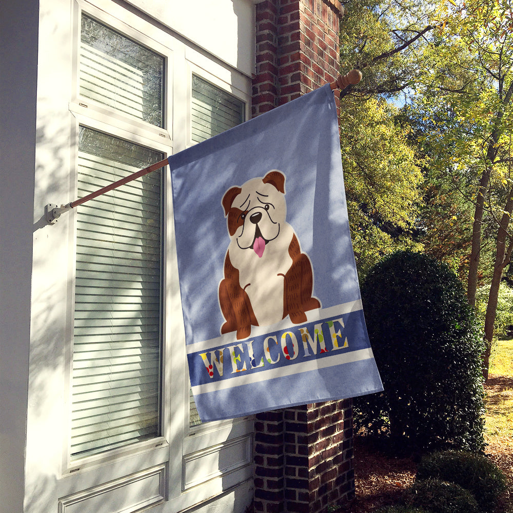 English Bulldog Brindle White Welcome House Flag 28x40 Porch Sleeve Pole Decorative Outside Yard Banner Artwork Wall Hanging, Polyester