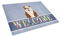 English Bulldog Brindle White Welcome Cutting Board Tempered Glass Kitchen Cutting Surface, Heat Resistant Chopping, Non-Slip Feet, Food Prep & Serving