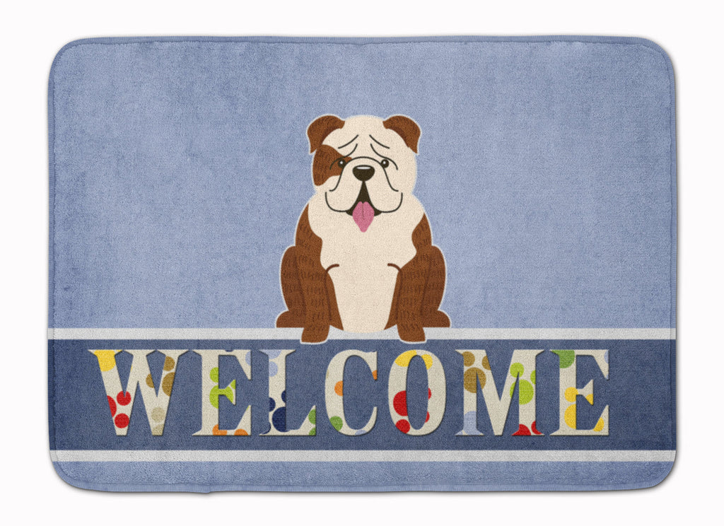 English Bulldog Brindle White Welcome Memory Foam Kitchen Mat Machine Washable Anti-Fatigue Cushion Comfort Bath or Kitchen Rug