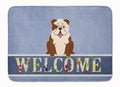 English Bulldog Brindle White Welcome Memory Foam Kitchen Mat Machine Washable Anti-Fatigue Cushion Comfort Bath or Kitchen Rug