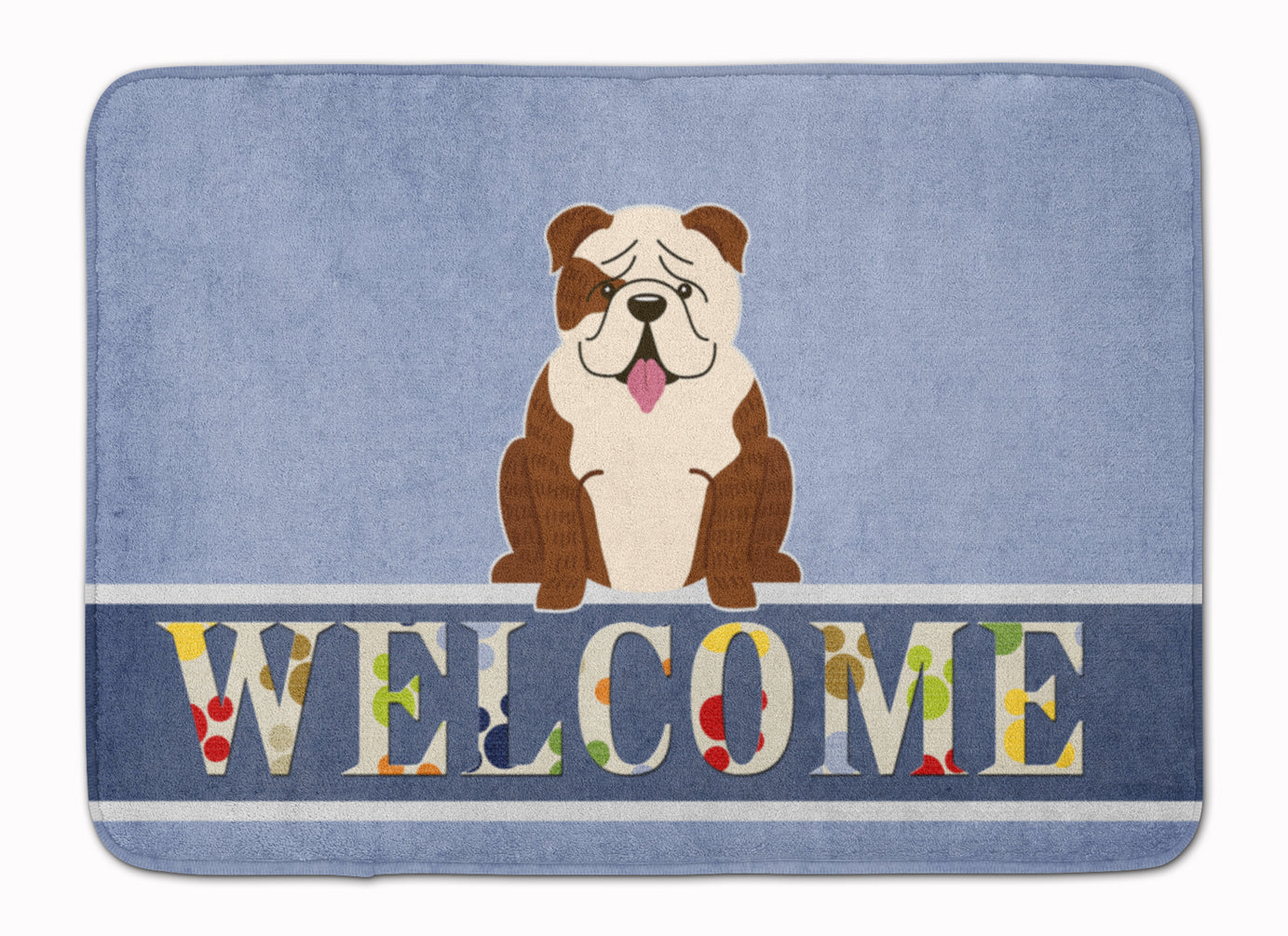 English Bulldog Brindle White Welcome Memory Foam Kitchen Mat Machine Washable Anti-Fatigue Cushion Comfort Bath or Kitchen Rug