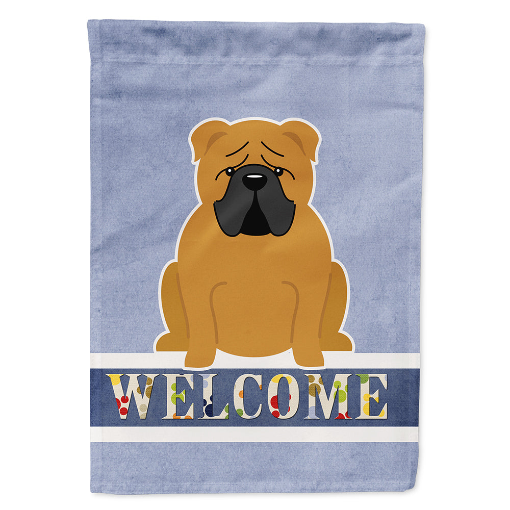 English Bulldog Red Welcome House Flag 28x40 Porch Sleeve Pole Decorative Outside Yard Banner Artwork Wall Hanging, Polyester